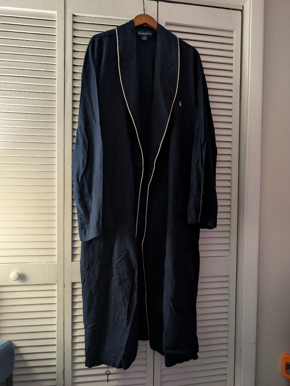 Polo Ralph Lauren Navy Cotton Robe Coat with Contrast Piping